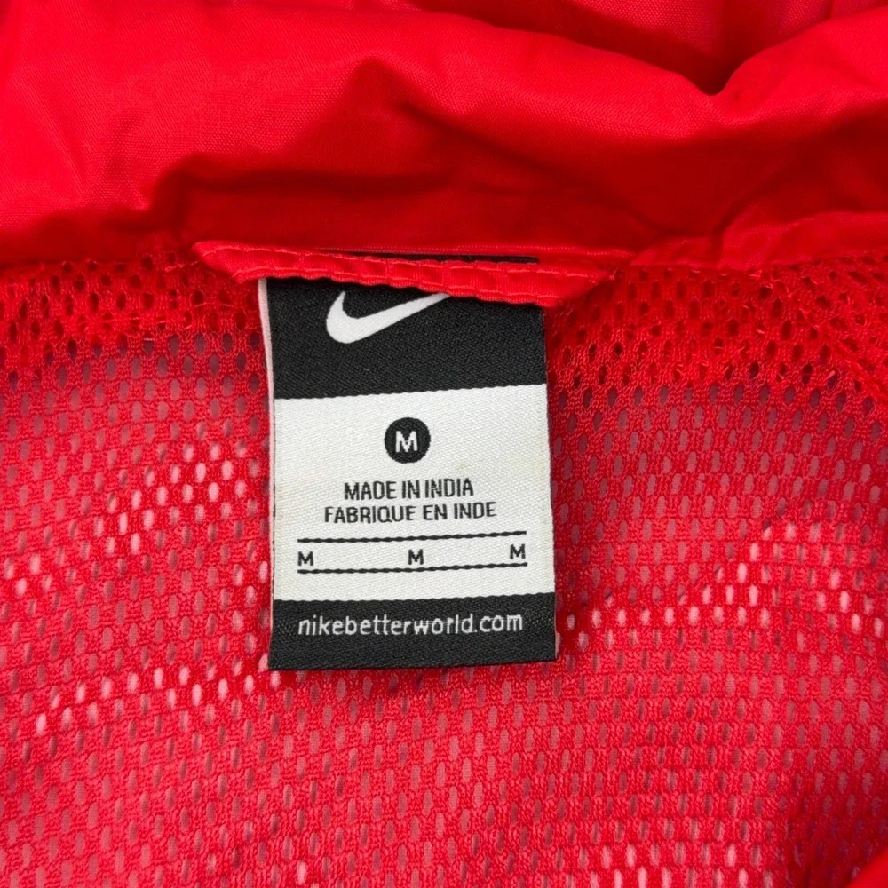 Nike Rain Jacket Mens Medium Red Foundation 12 Hooded Windbreaker Zip Soccer